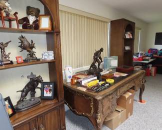 Desk and bookcases.