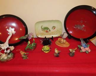 Birds, fish and Asian lacquer dishes.