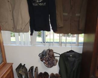 Hunting clothing and boots.