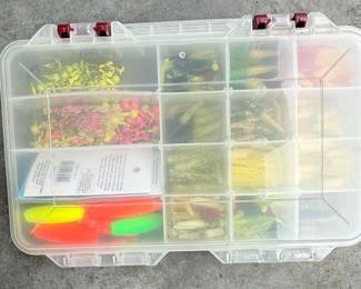 Plano 3700 Series Tackle Box with Assorted Soft Plastic Lures and Arkie Lures Jig Heads