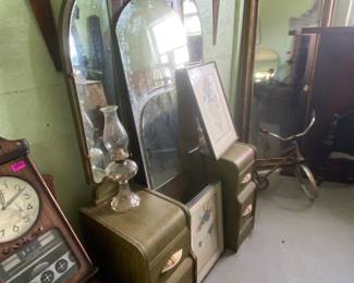 Vanity, vintage mirror, vintage clock, etc.