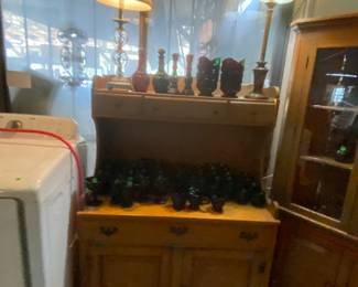 Vintage sideboard, Avon cranberry glass