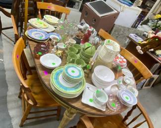 Dishware, glassware, dining room, chairs, dining room table