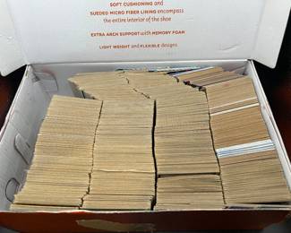 Baseball cards in box labeled 1981 & Newer