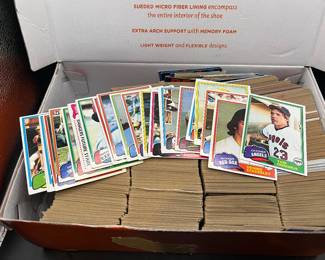 Baseball cards in box labeled 1981 & Newer