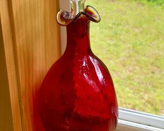 Pinched Crackle Glass Vase With Stopper