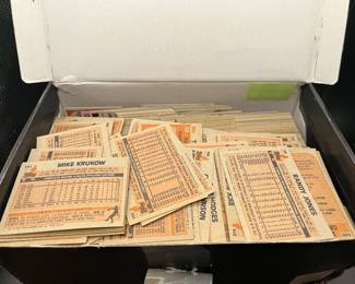 Baseball cards in box labeled TOPPS 1983