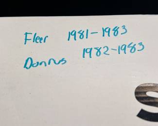 Baseball cards in a box labeled Fleer 1981-1983 Donrus 1982-1983