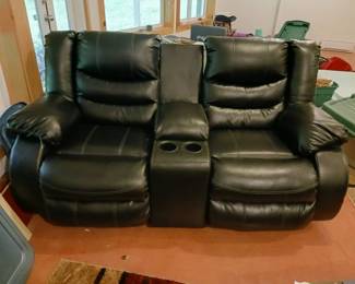 Black Leather Reclining Couch With Cupholders And Storage