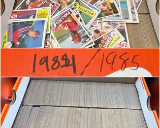 Baseball Cards in box labeled 1984/1985