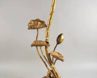 126 Lot 23 Mid century tall brutalist brass lotis candle