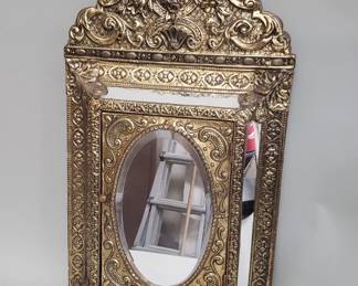 097 Lot 278 Antique Repousse brass Dutch ornate mirror cabinet
