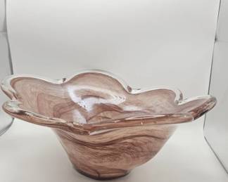 061 Lot 602h Murano style smoky brown swirl art glass bowl