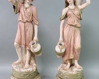 030 Lot 615 Pair of Royal Dux style porcelain figural lamp