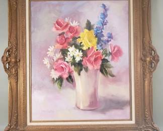 127 Lot 153 Signed Marie Hunter oil on canvas floral still