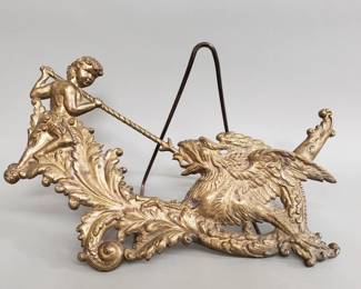 149 Lot 597 Antique gilt metal cherub and Griffin pediment