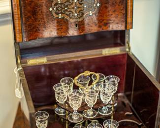19th Century French Napoleon III burl wood Liquor Cabinet