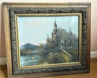 1890s Reverse Painting on Glass w/ Mother-of-Pearl