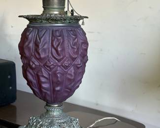 1890s Puffy Cranberry Satin GWTW Lamp