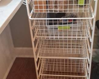 4-Tier White Wire Rolling Storage Cart with Basket Drawers