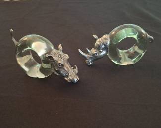 Ngwenya Glass & Pewter African Animal Napkin Rings (Rhino & Warthog)