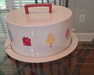 Cake Boss Metal Cake Carrier with Cake Illustrations and Red Handle
