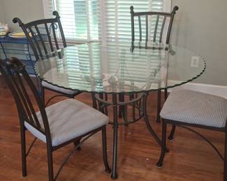Vintage Wrought Iron Bistro Set with Glass Top