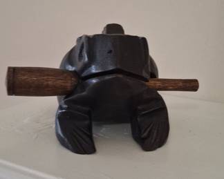 Hand-Carved Wooden Frog Guiro Rasp with Striker