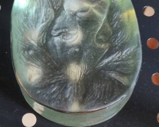 Vintage Green Glass Intaglio Cameo Paperweight