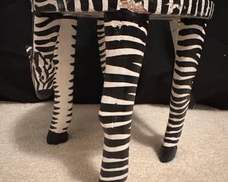 Hand-Carved Wooden Zebra Stool / Plant Stand