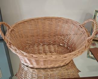 Vintage Oval Wicker Laundry Basket with Handles