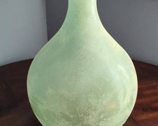 Large Frosted Green Glass Demijohn Bottle