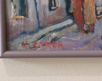 Kenneth Baker (South African, 1931–1995) Town Street Scene Oil on Board Painting, Framed
