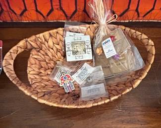 Woven Basket with Assorted Craft Supplies and Hardware