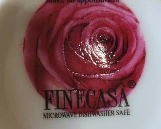 Finecasa Rose Pattern Tea Set with Chrome Rack