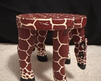 Hand-Carved Wooden Giraffe Stool - Kenyan Artisan