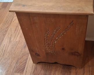Vintage Pine Wood Potato & Onion Bin with Wheat Motif