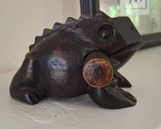 Hand-Carved Wooden Frog Guiro Rasp with Striker