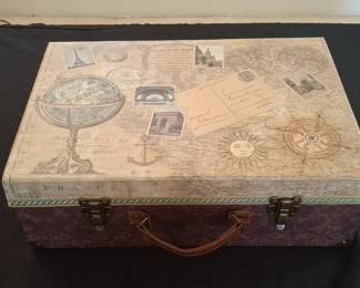 Vintage World Map Decorative Paperboard Storage Suitcase