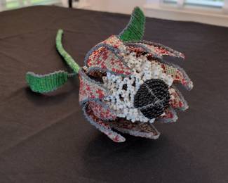 South African Handcrafted Beaded Wire King Protea Sculpture
