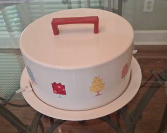 Cake Boss Metal Cake Carrier with Cake Illustrations and Red Handle