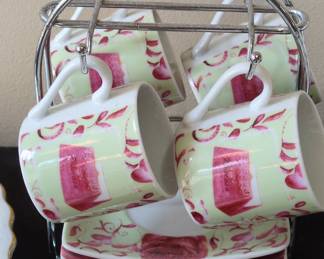 Finecasa Rose Pattern Tea Set with Chrome Rack