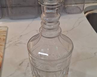 Vintage Cut Glass Decanter with Three Ring Neck and Faceted Stopper
