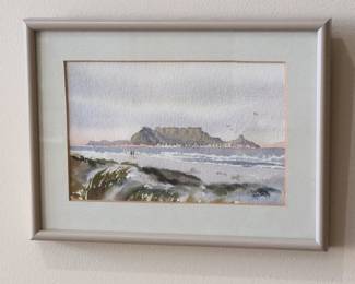 Watercolor Painting of Blouberg Beach and Table Mountain by Peter Mills