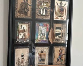 African-Themed Mixed Media Assemblage Shadow Box with 9 Panels