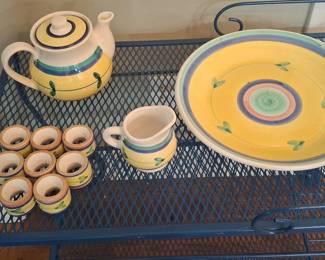 Caleca Carousel Hand-Painted Ceramic Tea Service and Napkin Ring Set