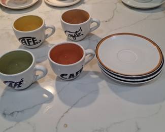 Set of 4 Multicolor Ceramic Café Espresso Cups and Saucers