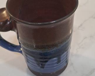 Hand-Thrown Studio Pottery Mug with Blue and Brown Drip Glaze