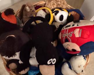 Assorted Plush Toy Collection in Wicker Basket