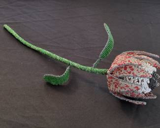South African Handcrafted Beaded Wire King Protea Sculpture